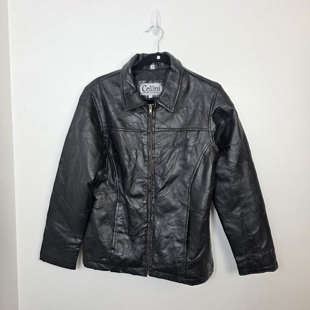 Vintage Cellini Black‎ Leather 90s Going Out Streetwear Casual Jacket Size Large